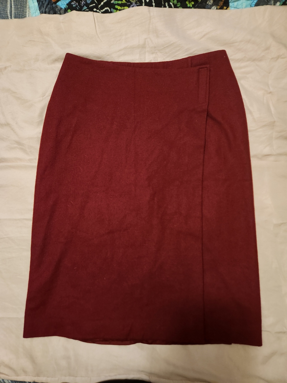 LOFT Burgundy Wool Wrap Pencil Skirt